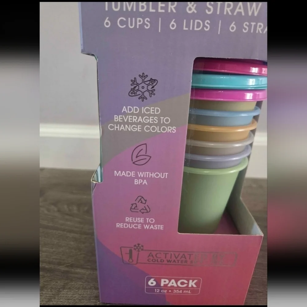 Manna color changing 12oz tumbler & straw 6pk set NEW
